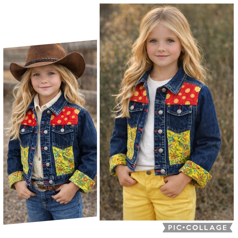 Red Willow Design Upcycled GUESS Girls Denim Jacket Floral Patchwork Western 6